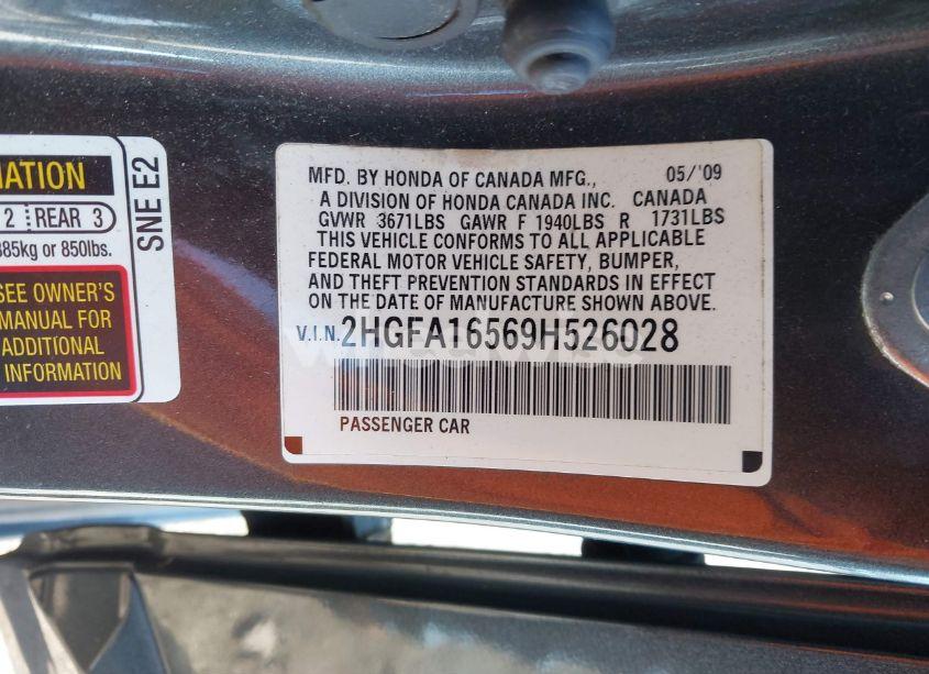 Photo 9 of 2009 Honda Civic LX (VIN 2HGFA16569H526028)