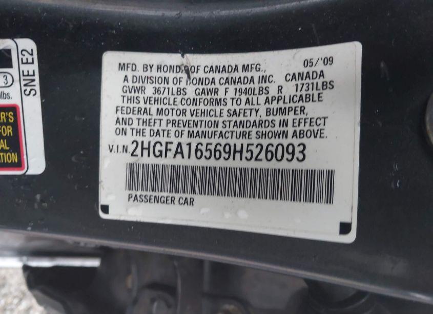 Photo 9 of 2009 Honda Civic LX (VIN 2HGFA16569H526093)