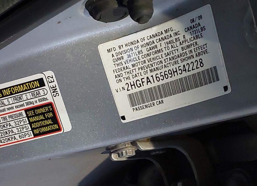 Photo 9 of 2009 Honda Civic LX (VIN 2HGFA16569H542228)