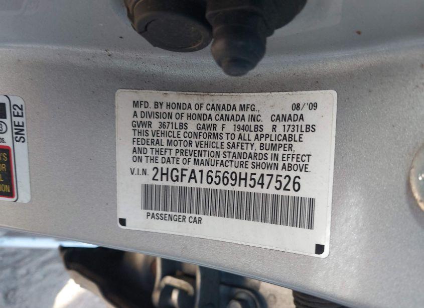 Photo 9 of 2009 Honda Civic LX (VIN 2HGFA16569H547526)
