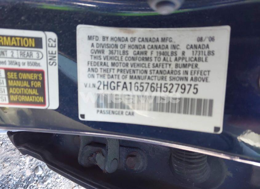 Photo 9 of 2006 Honda Civic LX (VIN 2HGFA16576H527975)