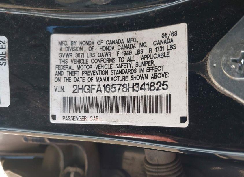 Photo 9 of 2008 Honda Civic LX (VIN 2HGFA16578H341825)