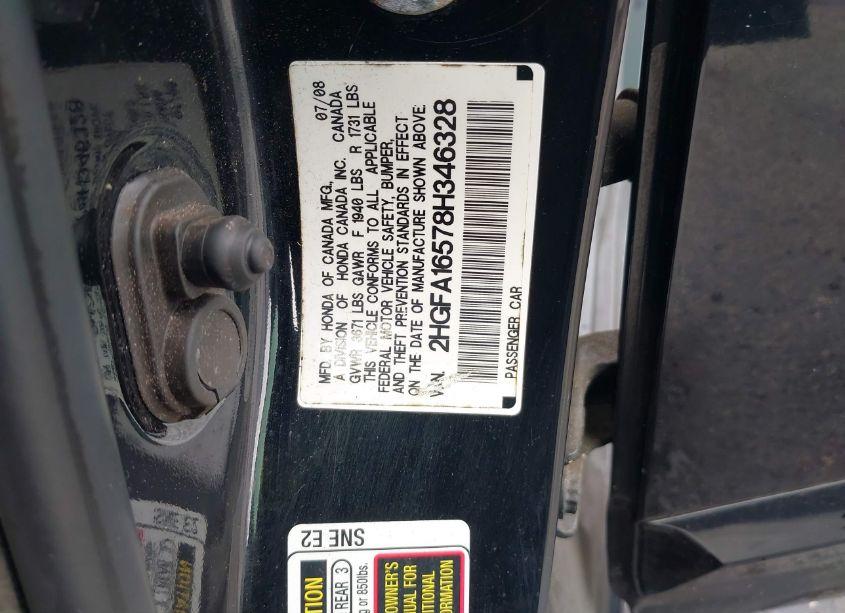 Photo 9 of 2008 Honda Civic LX (VIN 2HGFA16578H346328)