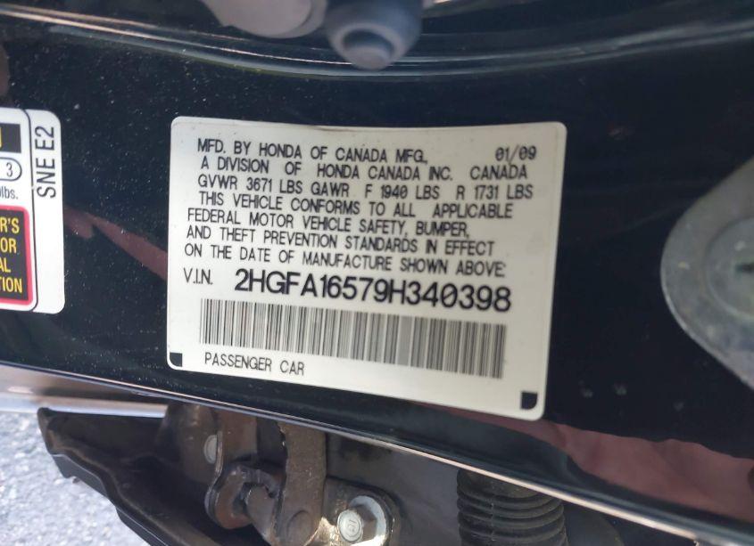 Photo 9 of 2009 Honda Civic LX (VIN 2HGFA16579H340398)