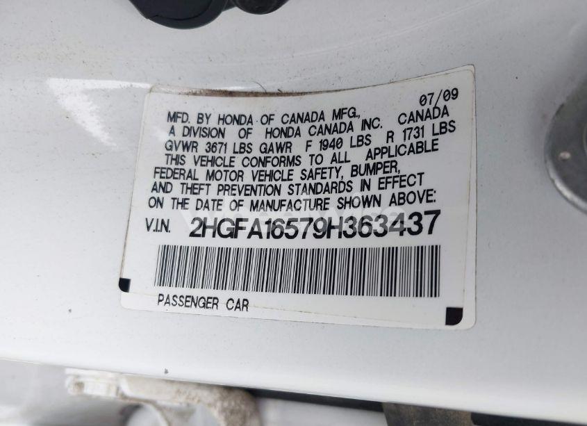 Photo 9 of 2009 Honda Civic LX (VIN 2HGFA16579H363437)