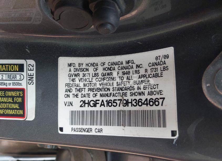 Photo 9 of 2009 Honda Civic LX (VIN 2HGFA16579H364667)
