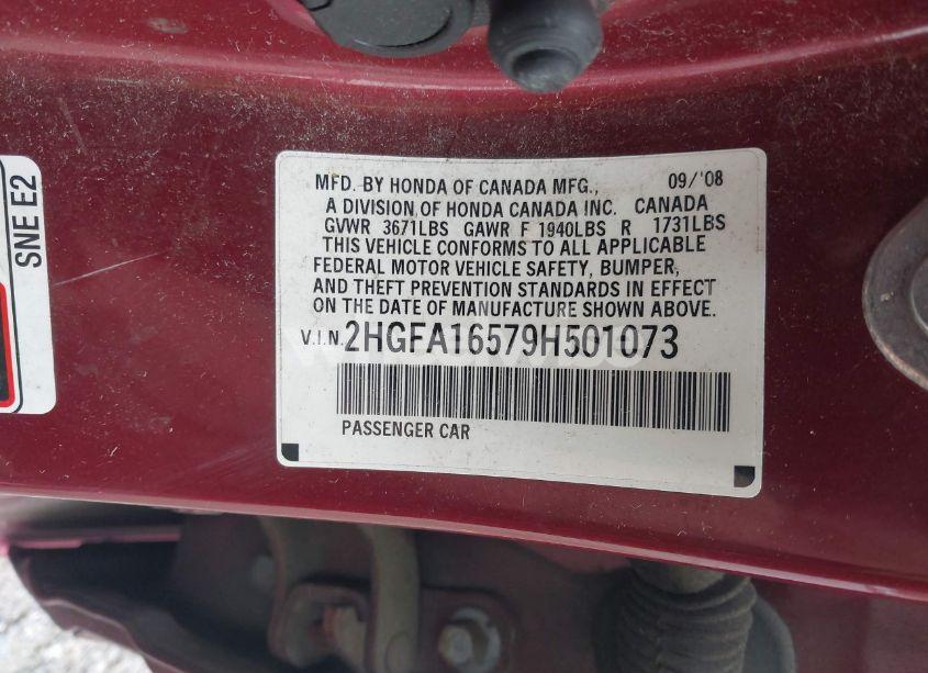 Photo 9 of 2009 Honda Civic LX (VIN 2HGFA16579H501073)