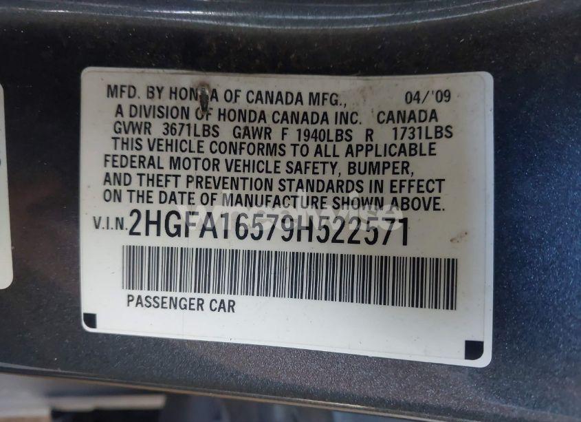 Photo 9 of 2009 Honda Civic LX (VIN 2HGFA16579H522571)