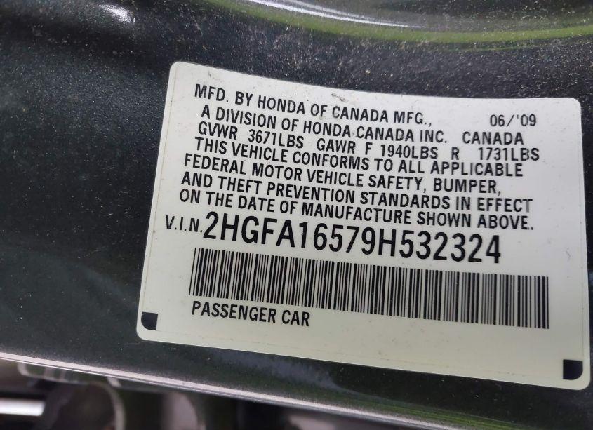 Photo 9 of 2009 Honda Civic LX (VIN 2HGFA16579H532324)