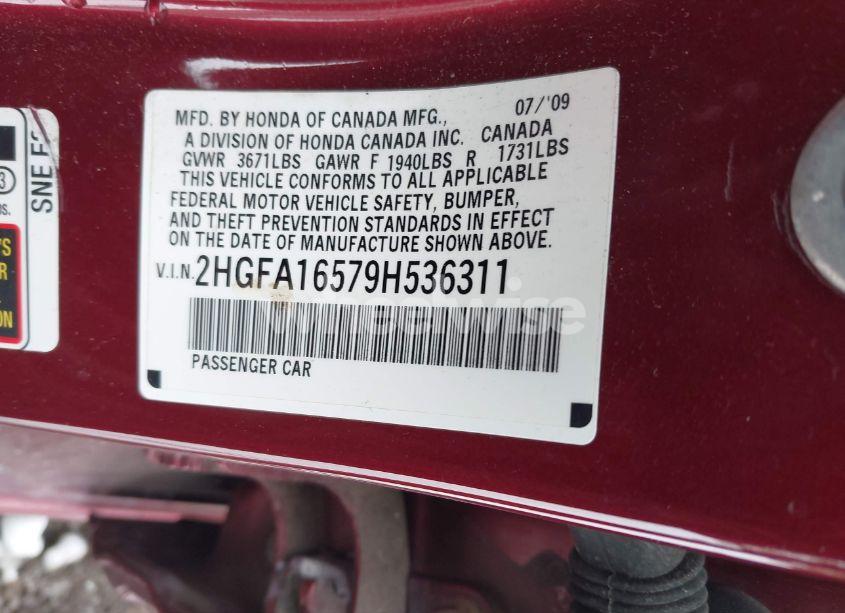 Photo 9 of 2009 Honda Civic LX (VIN 2HGFA16579H536311)