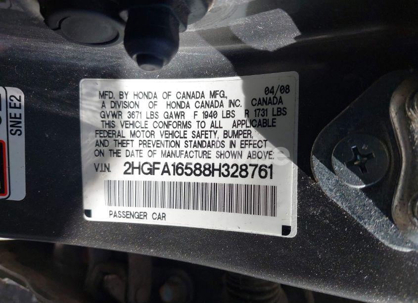 Photo 9 of 2008 Honda Civic LX (VIN 2HGFA16588H328761)