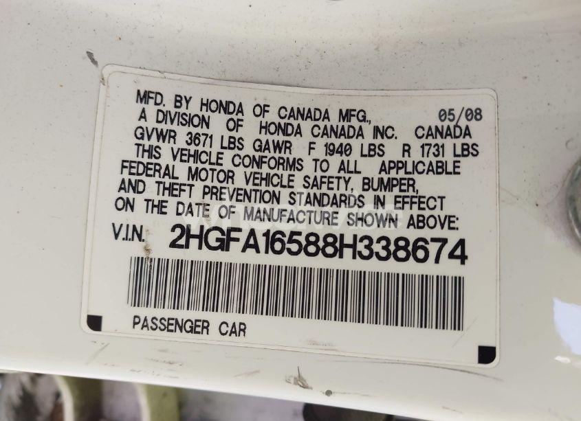 Photo 9 of 2008 Honda Civic LX (VIN 2HGFA16588H338674)