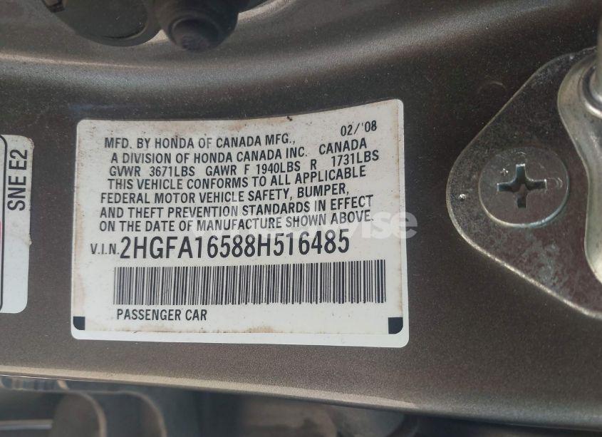 Photo 9 of 2008 Honda Civic LX (VIN 2HGFA16588H516485)