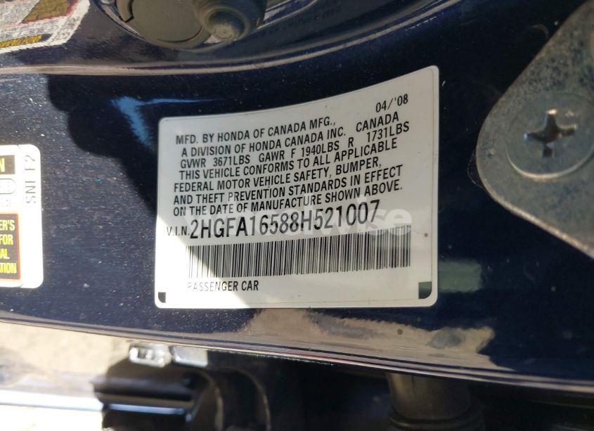 Photo 9 of 2008 Honda Civic LX (VIN 2HGFA16588H521007)