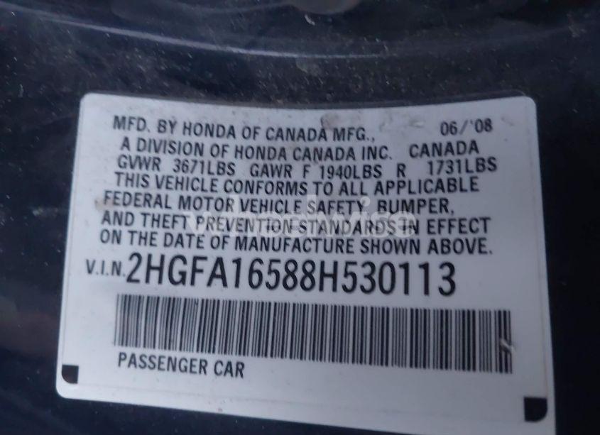 Photo 9 of 2008 Honda Civic LX (VIN 2HGFA16588H530113)