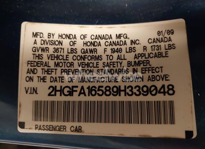 Photo 9 of 2009 Honda Civic LX (VIN 2HGFA16589H339048)