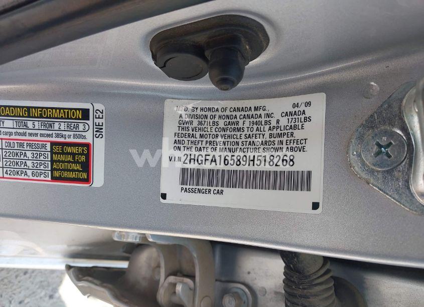 Photo 9 of 2009 Honda Civic LX (VIN 2HGFA16589H518268)