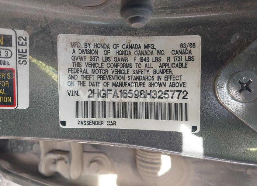 Photo 9 of 2008 Honda Civic LX (VIN 2HGFA16598H325772)