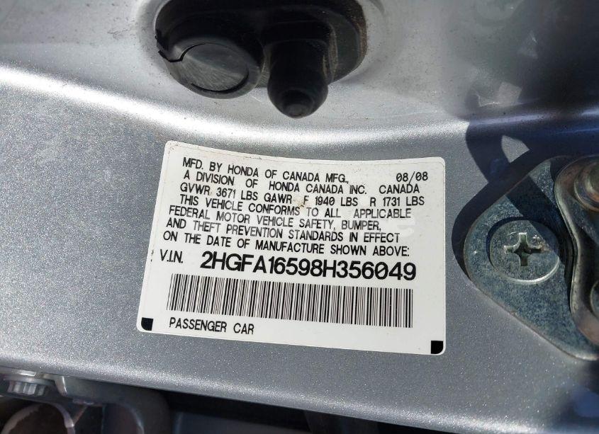 Photo 9 of 2008 Honda Civic LX (VIN 2HGFA16598H356049)