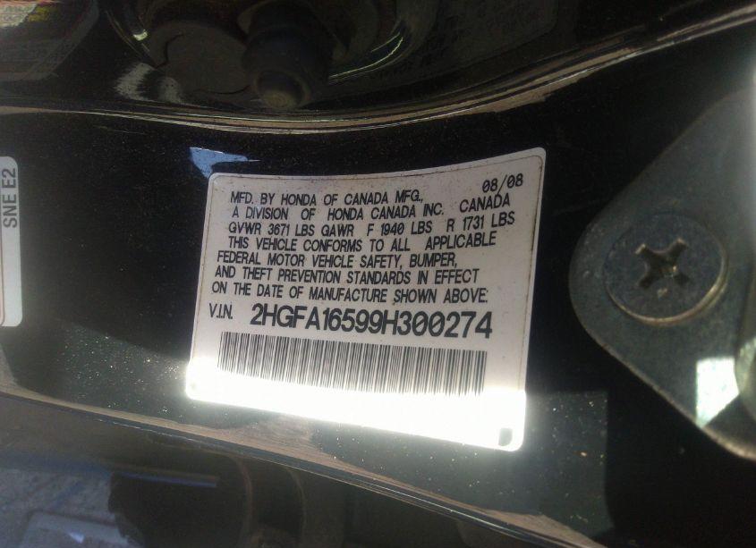 Photo 9 of 2009 Honda Civic LX (VIN 2HGFA16599H300274)