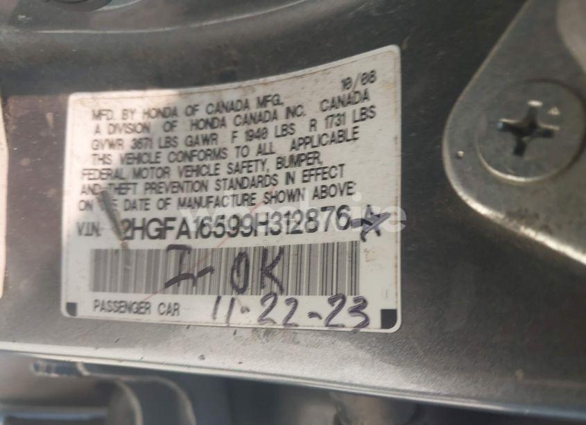 Photo 9 of 2009 Honda Civic LX (VIN 2HGFA16599H312876)