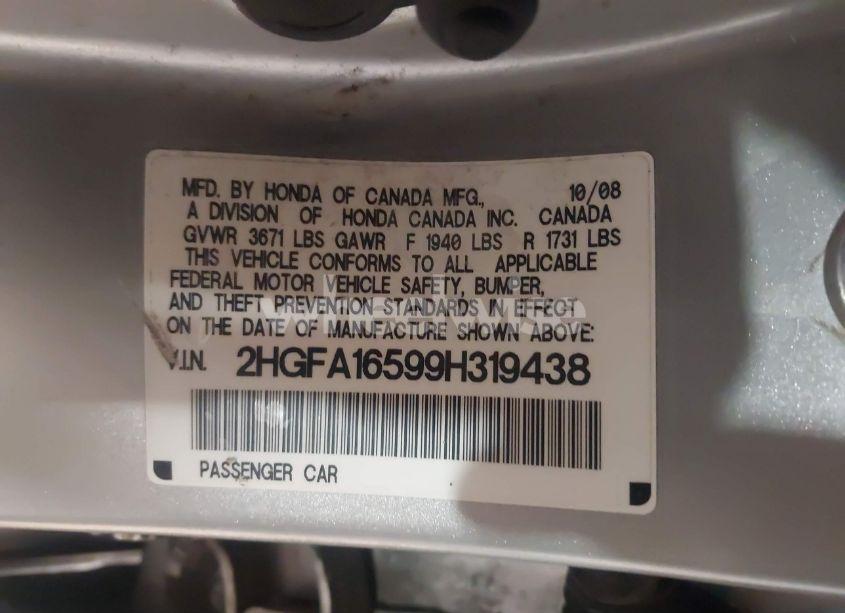 Photo 9 of 2009 Honda Civic LX (VIN 2HGFA16599H319438)