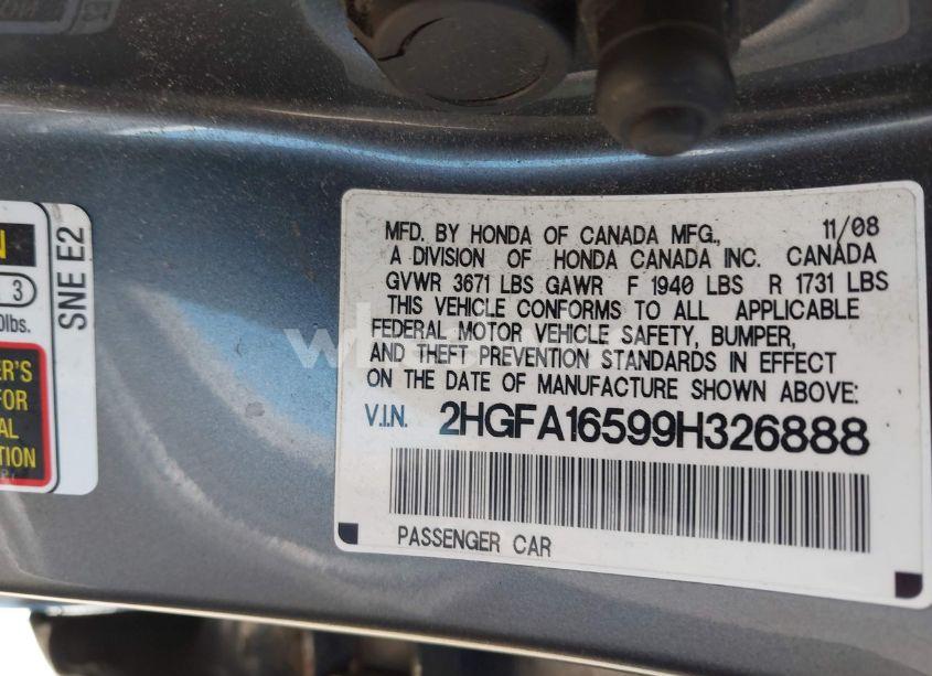 Photo 9 of 2009 Honda Civic LX (VIN 2HGFA16599H326888)