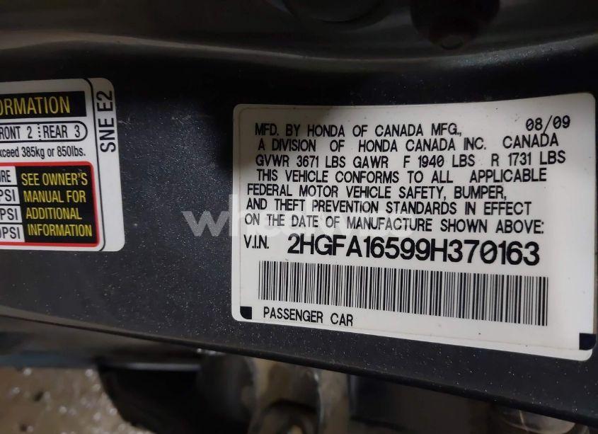 Photo 9 of 2009 Honda Civic LX (VIN 2HGFA16599H370163)