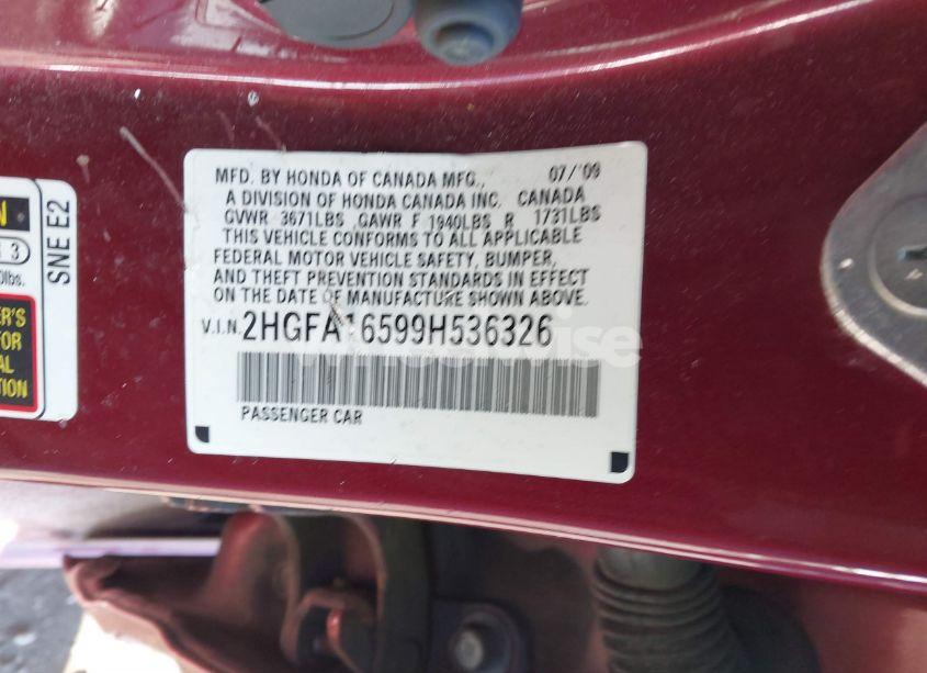 Photo 9 of 2009 Honda Civic LX (VIN 2HGFA16599H536326)