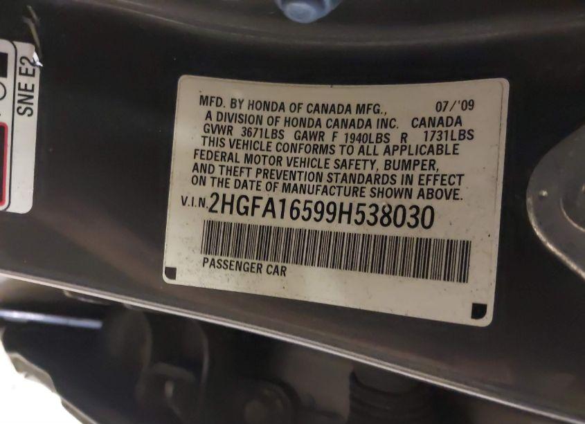 Photo 9 of 2009 Honda Civic LX (VIN 2HGFA16599H538030)