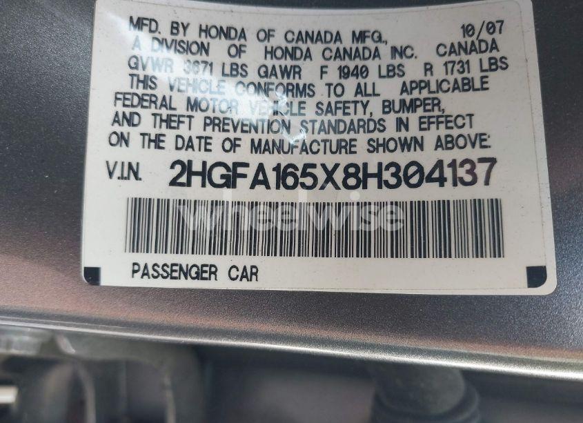 Photo 9 of 2008 Honda Civic LX (VIN 2HGFA165X8H304137)