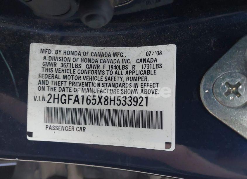 Photo 9 of 2008 Honda Civic LX (VIN 2HGFA165X8H533921)