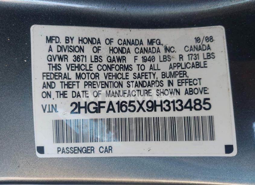 Photo 9 of 2009 Honda Civic LX (VIN 2HGFA165X9H313485)