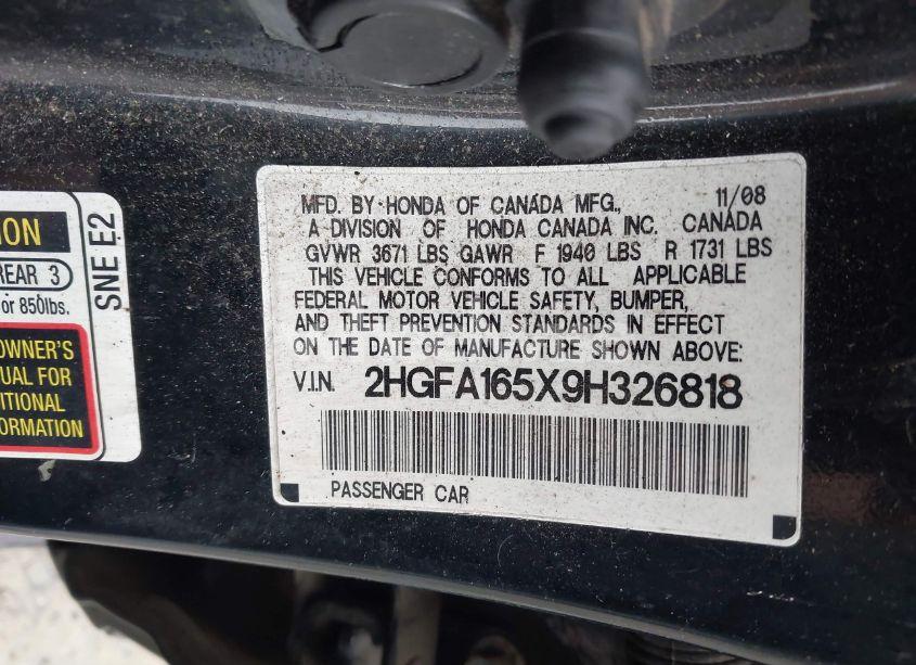 Photo 9 of 2009 Honda Civic LX (VIN 2HGFA165X9H326818)