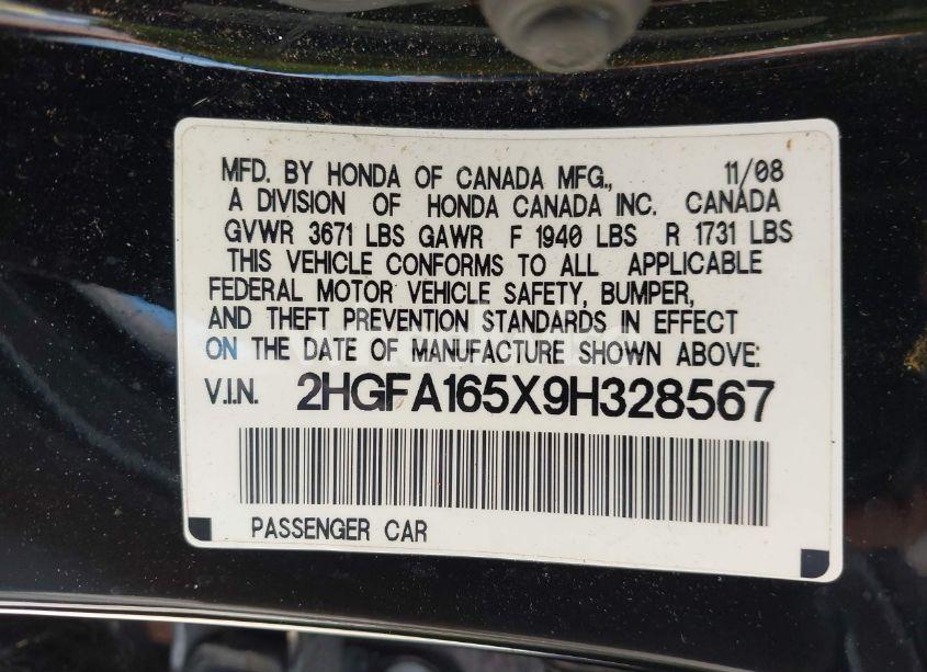 Photo 9 of 2009 Honda Civic LX (VIN 2HGFA165X9H328567)