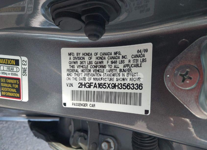 Photo 9 of 2009 Honda Civic LX (VIN 2HGFA165X9H356336)