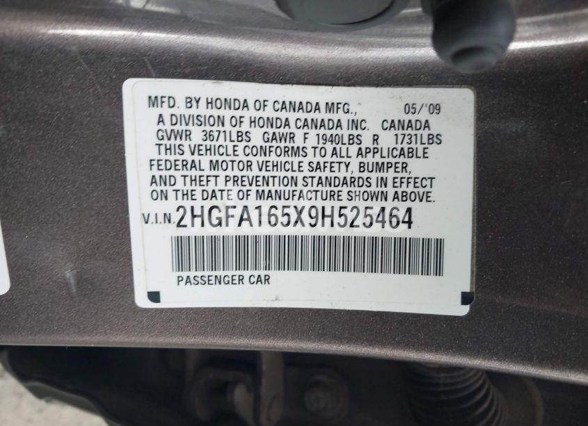 Photo 9 of 2009 Honda Civic LX (VIN 2HGFA165X9H525464)