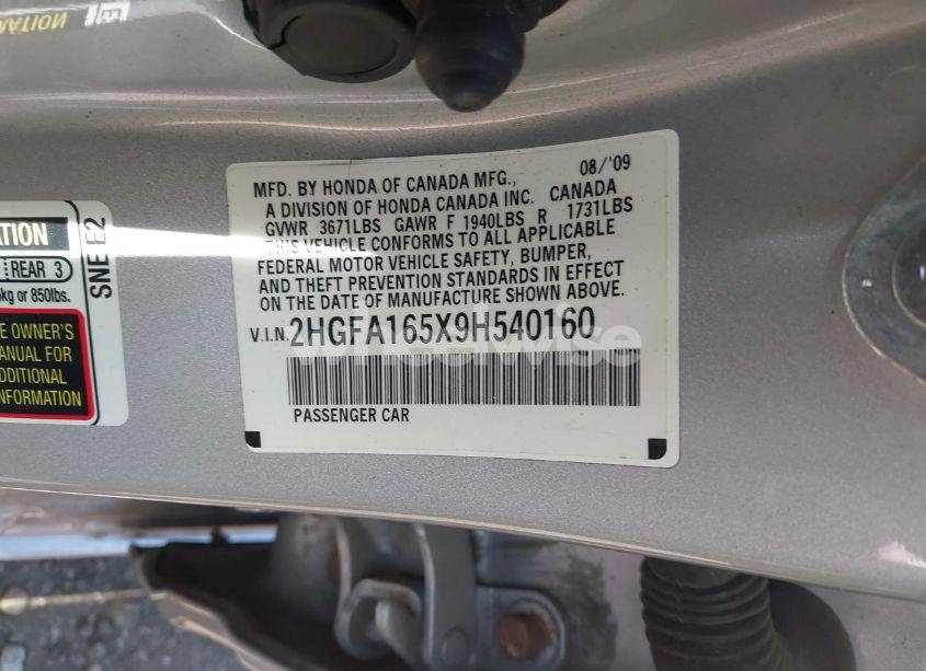 Photo 9 of 2009 Honda Civic LX (VIN 2HGFA165X9H540160)