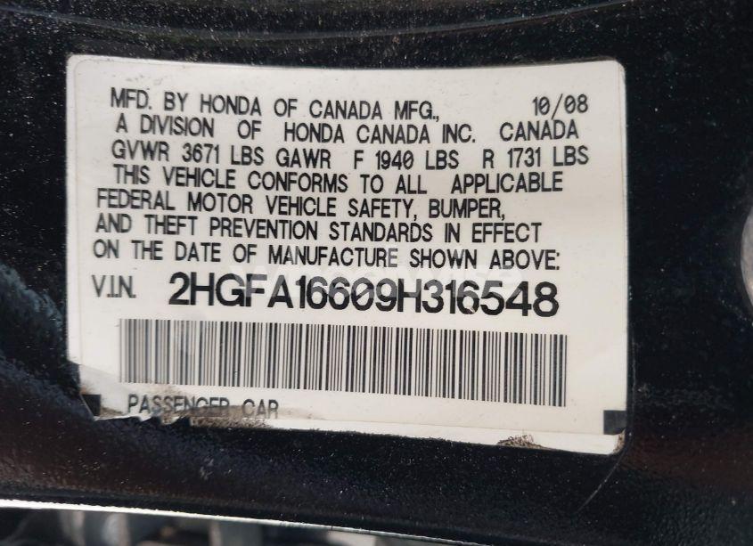 Photo 9 of 2009 Honda Civic LX-S (VIN 2HGFA16609H316548)