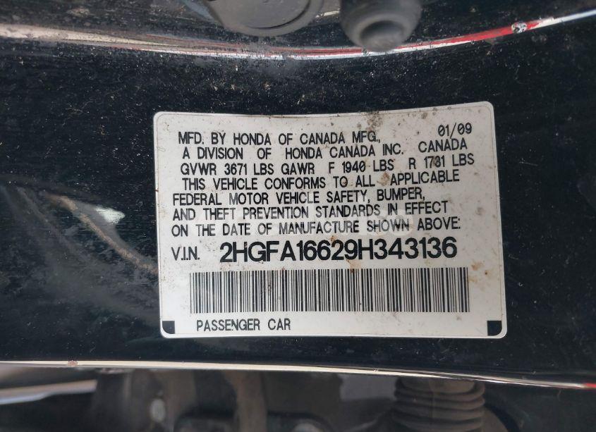 Photo 9 of 2009 Honda Civic LX-S (VIN 2HGFA16629H343136)