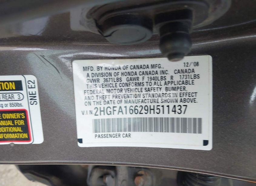 Photo 9 of 2009 Honda Civic LX-S (VIN 2HGFA16629H511437)