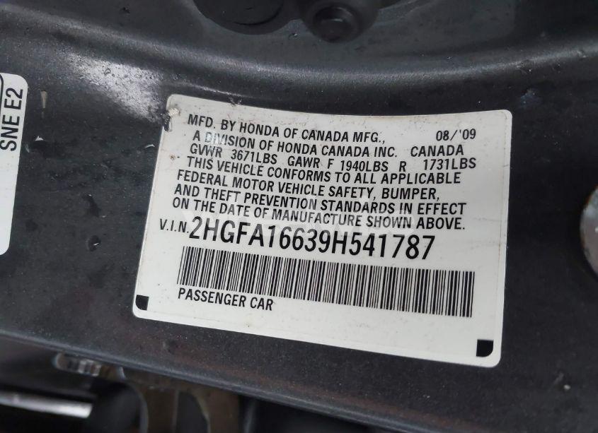 Photo 9 of 2009 Honda Civic LX-S (VIN 2HGFA16639H541787)