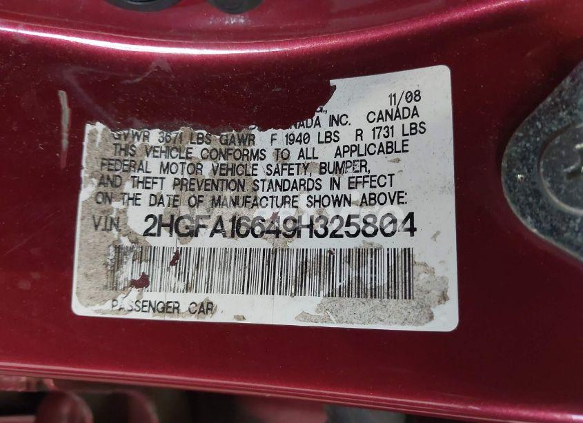 Photo 9 of 2009 Honda Civic LX-S (VIN 2HGFA16649H325804)