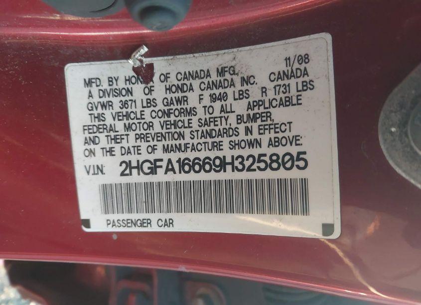 Photo 9 of 2009 Honda Civic LX-S (VIN 2HGFA16669H325805)