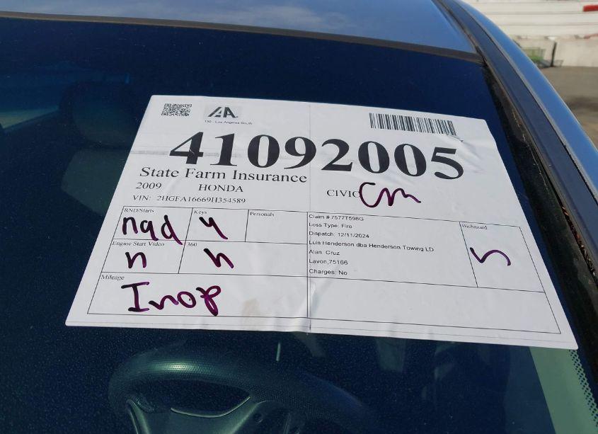 Photo 12 of 2009 Honda Civic LX-S (VIN 2HGFA16669H354589)