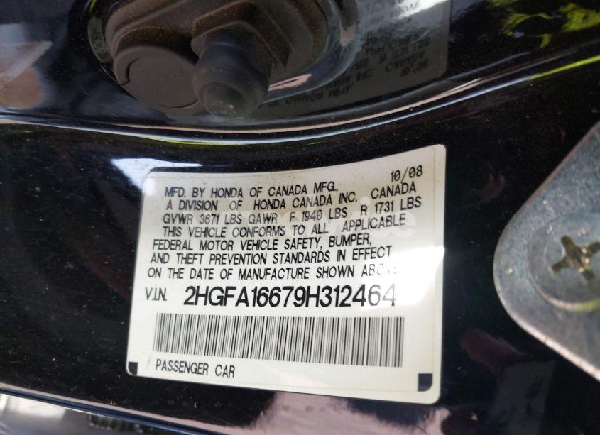 Photo 9 of 2009 Honda Civic LX-S (VIN 2HGFA16679H312464)