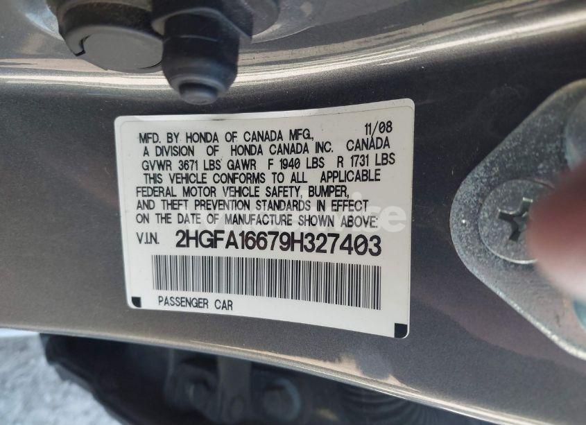 Photo 9 of 2009 Honda Civic LX-S (VIN 2HGFA16679H327403)