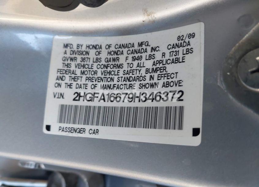 Photo 9 of 2009 Honda Civic LX-S (VIN 2HGFA16679H346372)