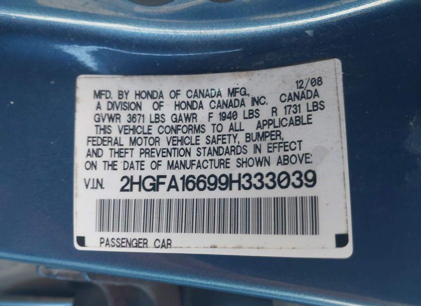 Photo 9 of 2009 Honda Civic LX-S (VIN 2HGFA16699H333039)