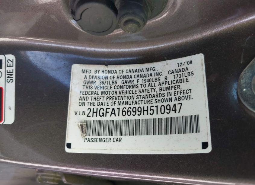 Photo 9 of 2009 Honda Civic LX-S (VIN 2HGFA16699H510947)